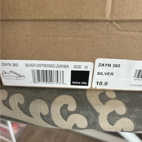 NWOT.  Dolce Vita Silver and White Sneakers with Metallic Toe Cap - Picture 9 of 9